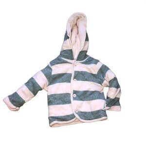 Burts Bees Baby Hooded Striped Jacket 0-3 Mo Pink & Gray Cotton Snap Closure